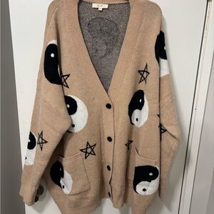 Yin Yang Patterned Cardigan Sweater